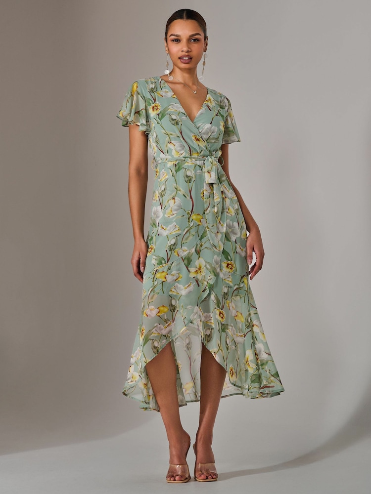 Jolie Moi Light Blue Chiffon Wrap Midi Dress - Image 1 of 6