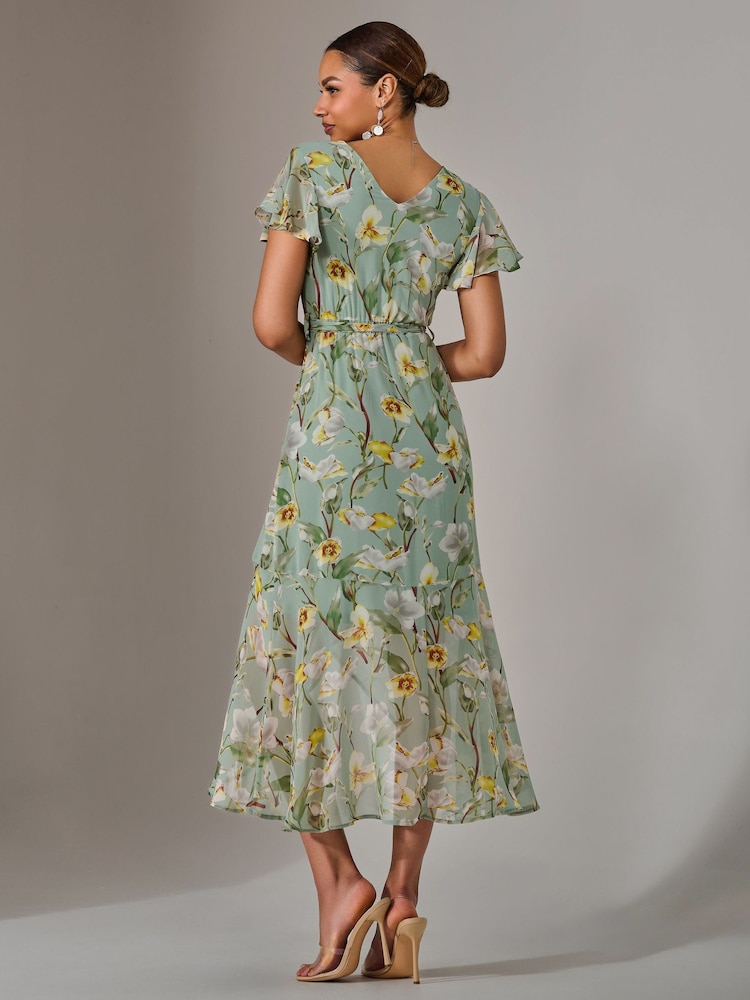 Jolie Moi Light Blue Chiffon Wrap Midi Dress - Image 2 of 6