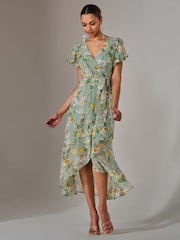 Jolie Moi Light Blue Chiffon Wrap Midi Dress - Image 4 of 6