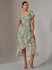 Jolie Moi Light Blue Chiffon Wrap Midi Dress - Image 5 of 6