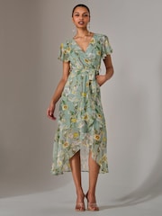 Jolie Moi Light Blue Chiffon Wrap Midi Dress - Image 6 of 6