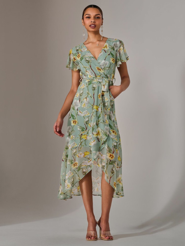 Jolie Moi Light Blue Chiffon Wrap Midi Dress - Image 6 of 6