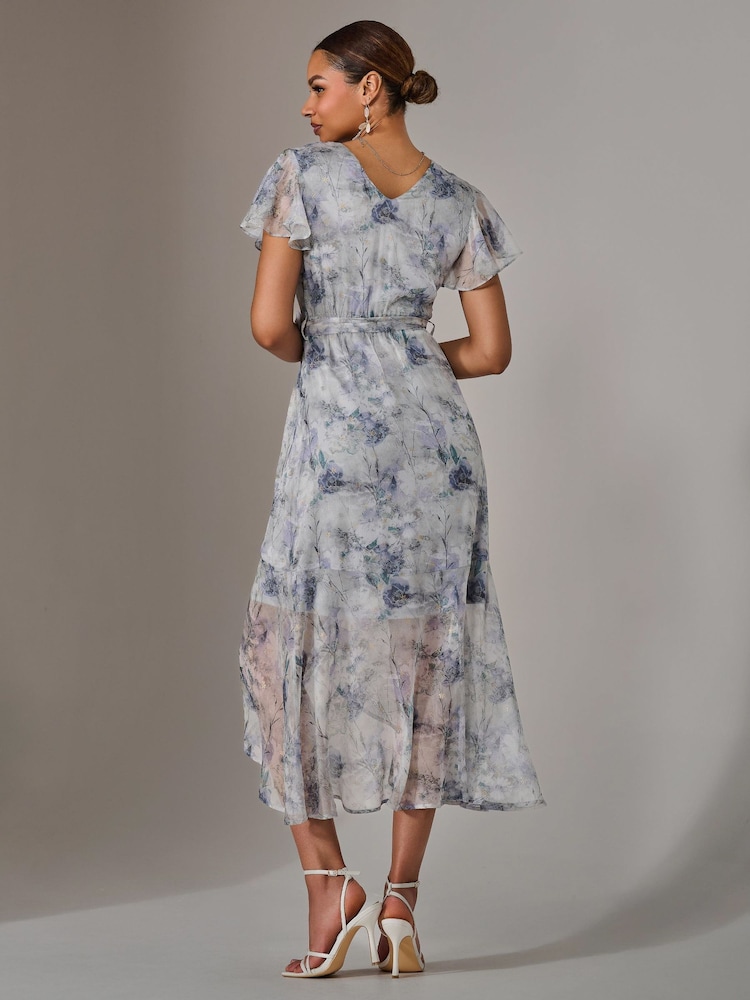 Jolie Moi Blue Chiffon Wrap Midi Dress - Image 2 of 6
