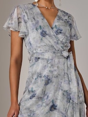 Jolie Moi Blue Chiffon Wrap Midi Dress - Image 3 of 6