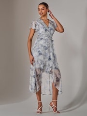 Jolie Moi Blue Chiffon Wrap Midi Dress - Image 4 of 6