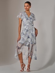 Jolie Moi Blue Chiffon Wrap Midi Dress - Image 6 of 6