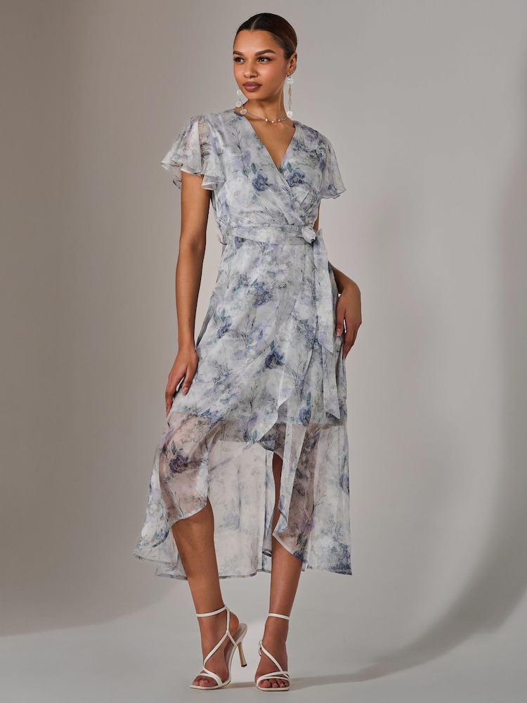Jolie Moi Blue Chiffon Wrap Midi Dress - Image 6 of 6