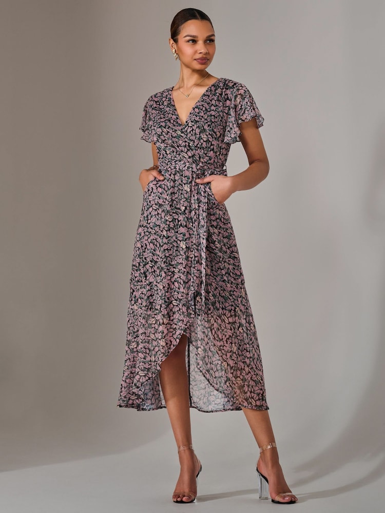 Jolie Moi Pink Chiffon Wrap Midi Dress - Image 1 of 5
