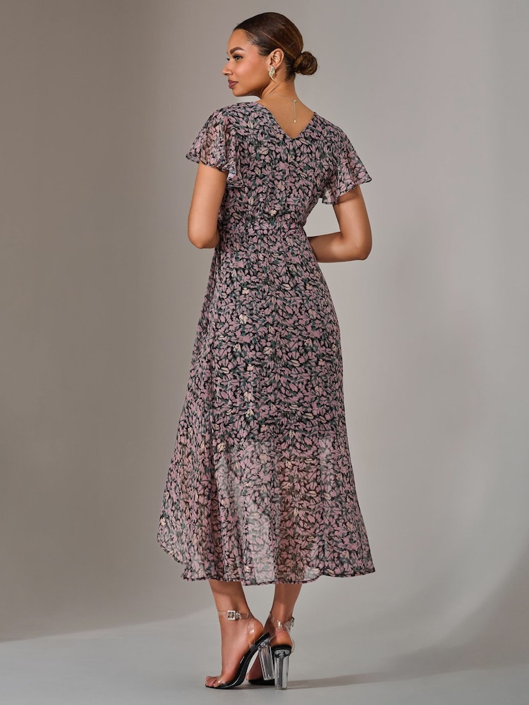 Jolie Moi Pink Chiffon Wrap Midi Dress - Image 2 of 5
