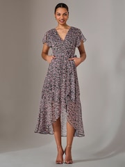 Jolie Moi Pink Chiffon Wrap Midi Dress - Image 4 of 5