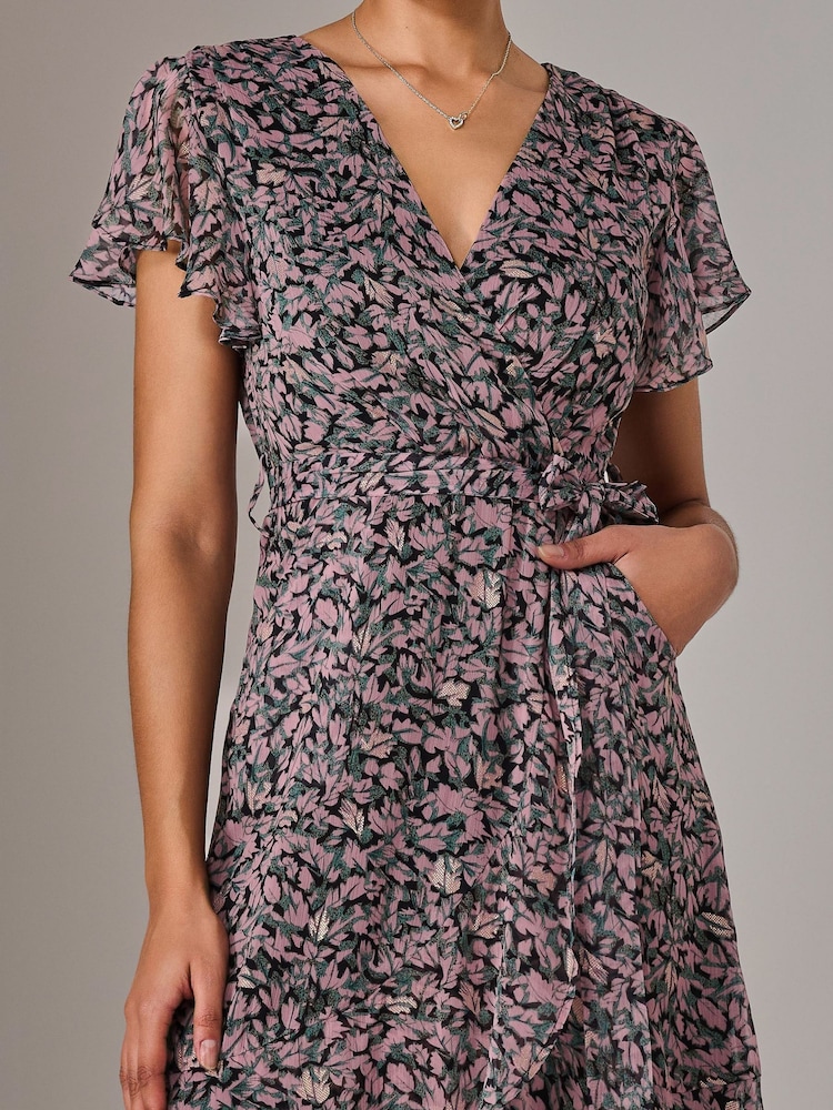 Jolie Moi Pink Chiffon Wrap Midi Dress - Image 5 of 5