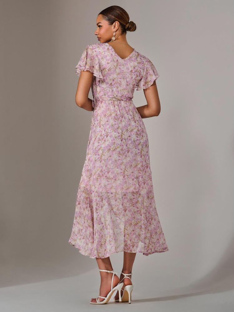 Jolie Moi Pink Light Chiffon Wrap Midi Dress - Image 2 of 6