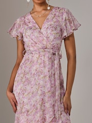Jolie Moi Pink Light Chiffon Wrap Midi Dress - Image 3 of 6