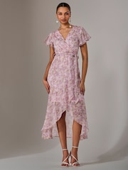 Jolie Moi Pink Light Chiffon Wrap Midi Dress - Image 5 of 6
