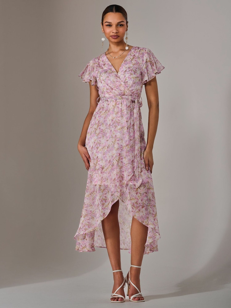 Jolie Moi Pink Light Chiffon Wrap Midi Dress - Image 5 of 6