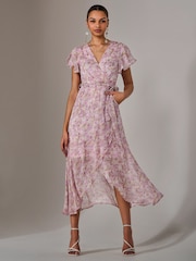 Jolie Moi Pink Light Chiffon Wrap Midi Dress - Image 6 of 6