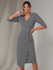 Jolie Moi Black 3/4 Sleeve Wrap Shift Dress - Image 1 of 6