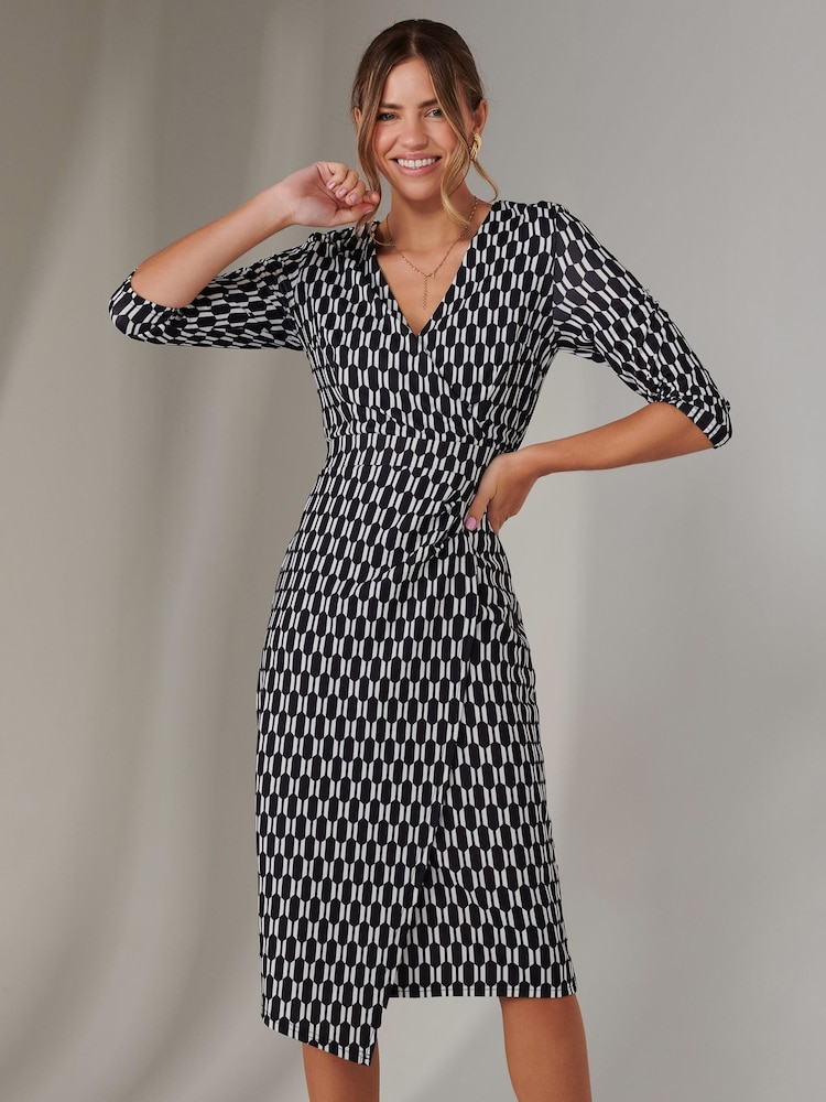 Jolie Moi Black 3/4 Sleeve Wrap Shift Dress - Image 1 of 6