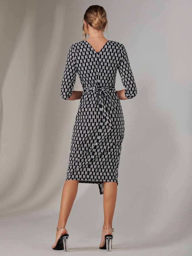Jolie Moi Black 3/4 Sleeve Wrap Shift Dress - Image 2 of 6