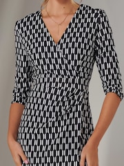 Jolie Moi Black 3/4 Sleeve Wrap Shift Dress - Image 3 of 6