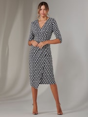 Jolie Moi Black 3/4 Sleeve Wrap Shift Dress - Image 6 of 6