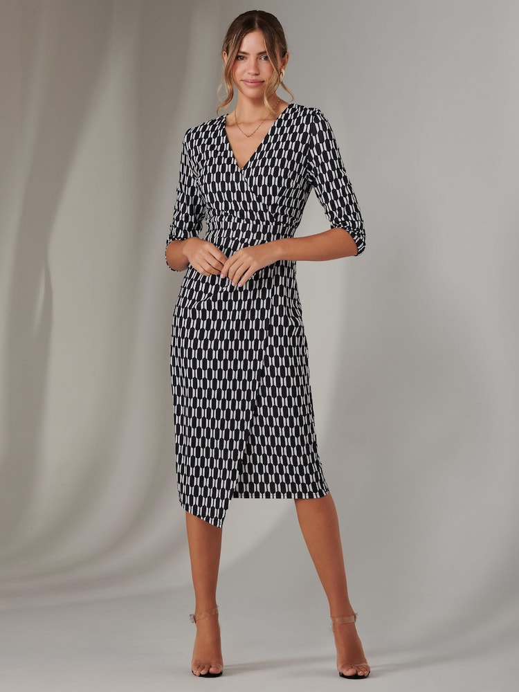Jolie Moi Black 3/4 Sleeve Wrap Shift Dress - Image 6 of 6