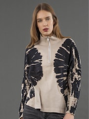 Religion Natural Jade Zip Sweat Top With Tie Dye Design - Image 1 of 6