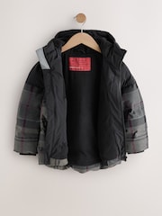 Black Check Shower Resistant Microfleece Lined Padded Coat (3-17yrs) - Image 7 of 12