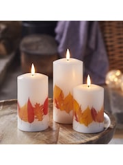 Lights4fun Ivory Truglow Autumnal Leaf LED Pillar Candle Trio - Image 1 of 5