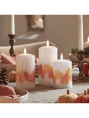 Lights4fun Ivory Truglow Autumnal Leaf LED Pillar Candle Trio - Image 3 of 5
