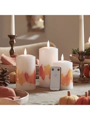 Lights4fun Ivory Truglow Autumnal Leaf LED Pillar Candle Trio - Image 4 of 5