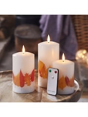 Lights4fun Ivory Truglow Autumnal Leaf LED Pillar Candle Trio - Image 5 of 5