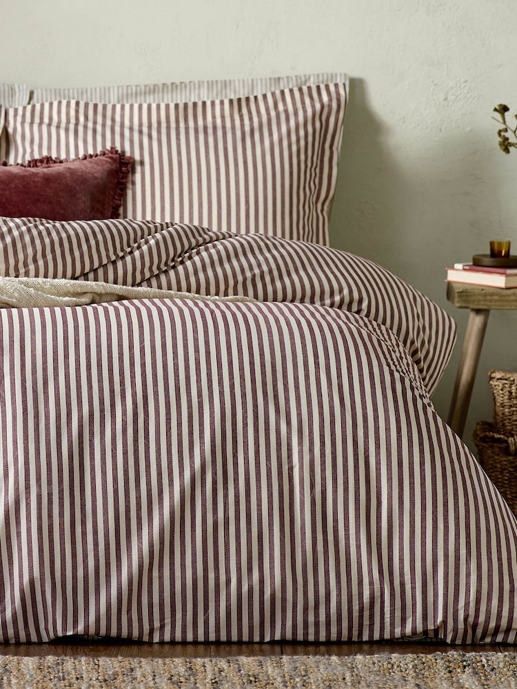 Yard Beetroot Hebden Striped 100% Cotton Pillowcase Pair - Image 2 of 3