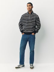 أزرق داكن أزرق - Stripe Quarter Zip Neck Sweatshirt - صورة 3 من 8