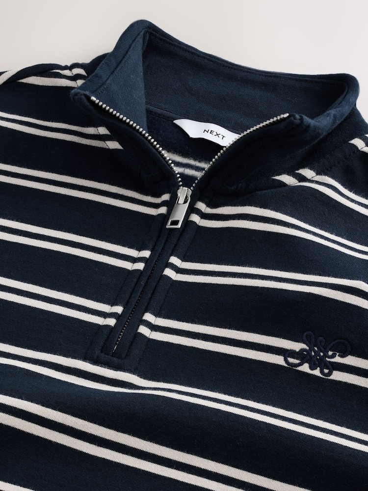 أزرق داكن أزرق - Stripe Quarter Zip Neck Sweatshirt - صورة 8 من 8