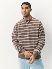 لون محايد - Stripe Quarter Zip Neck Sweatshirt - صورة 1 من 7