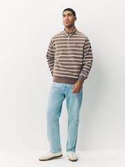 لون محايد - Stripe Quarter Zip Neck Sweatshirt - صورة 2 من 7