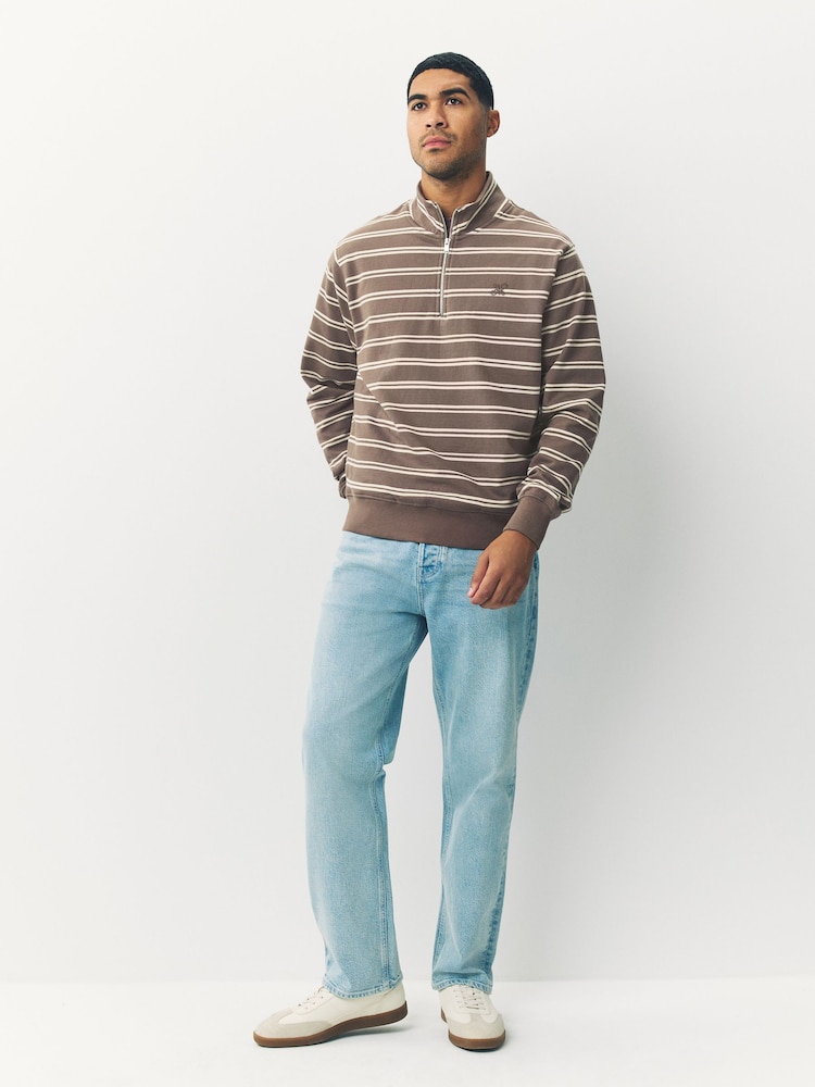 لون محايد - Stripe Quarter Zip Neck Sweatshirt - صورة 2 من 7