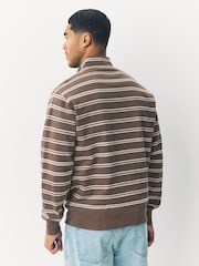 لون محايد - Stripe Quarter Zip Neck Sweatshirt - صورة 3 من 7