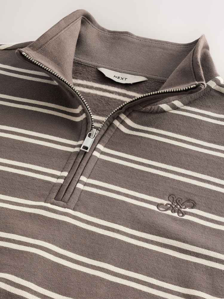 لون محايد - Stripe Quarter Zip Neck Sweatshirt - صورة 7 من 7