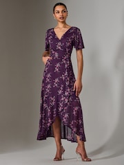 Jolie Moi Purple Wrap Midaxi Dress - Image 6 of 6