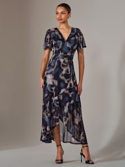 Jolie Moi Black Wrap Midaxi Dress - Image 1 of 6