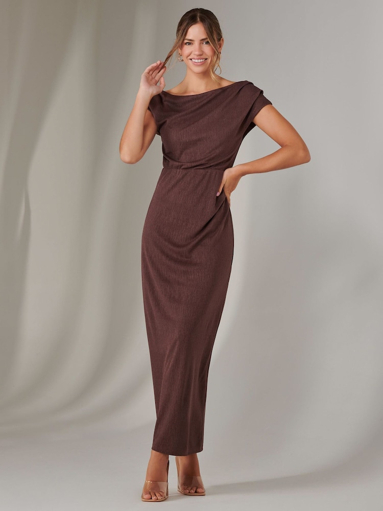 Jolie Moi Brown Asymmetrical Bodycon Midaxi Dress - Image 1 of 6