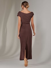Jolie Moi Brown Asymmetrical Bodycon Midaxi Dress - Image 2 of 6