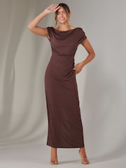 Jolie Moi Brown Asymmetrical Bodycon Midaxi Dress - Image 4 of 6