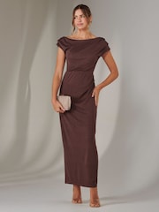 Jolie Moi Brown Asymmetrical Bodycon Midaxi Dress - Image 5 of 6