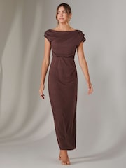 Jolie Moi Brown Asymmetrical Bodycon Midaxi Dress - Image 6 of 6