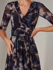 Jolie Moi Brown Mesh Wrap Midi Dress - Image 3 of 6