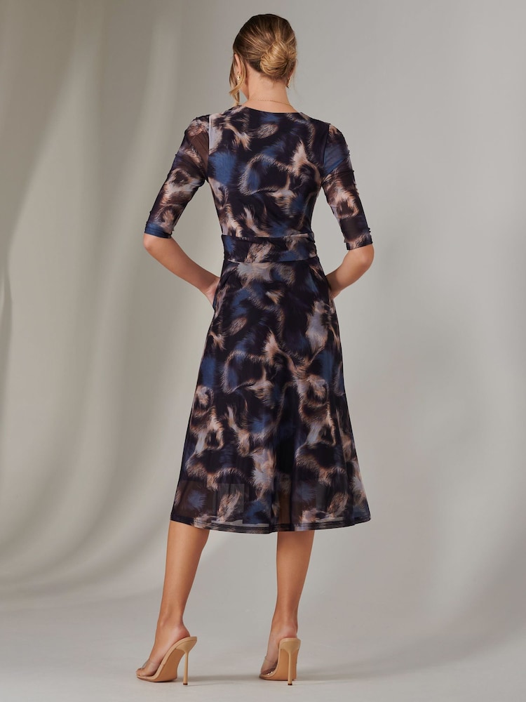 Jolie Moi Brown Mesh Wrap Midi Dress - Image 2 of 6