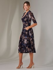 Jolie Moi Brown Mesh Wrap Midi Dress - Image 5 of 6